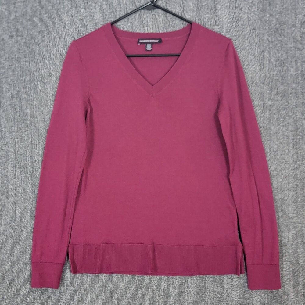 Katherine Barclay Sweater Womens Medium Magenta Purple 100% Merino Wool V Neck